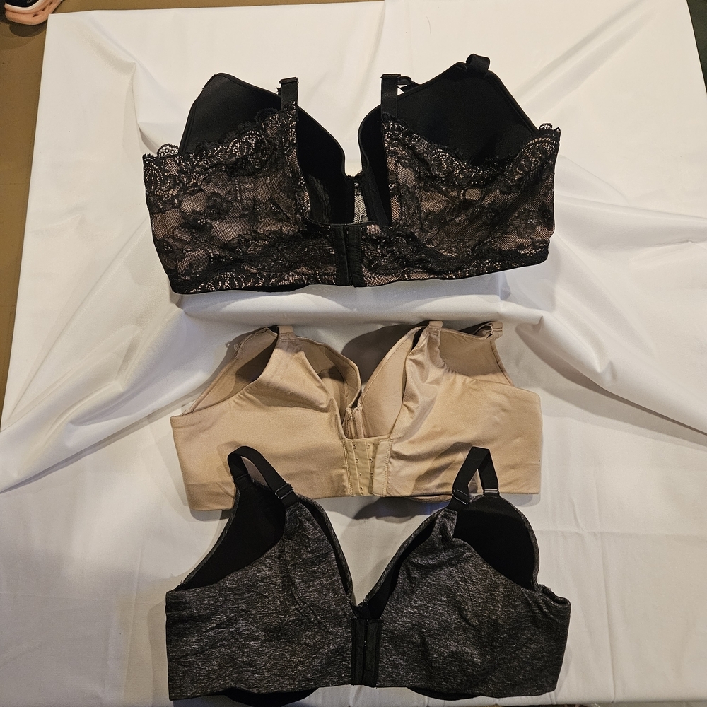 Cacique 3 - 44F Full Coverage Bra Bundle Black Nude Gray Back Smoothing Comfort - Picture 2 of 3